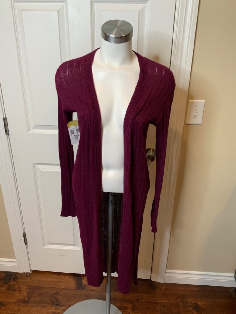 Free People Maroon Ribbed Long Split Side Duster Cardigan, Size S